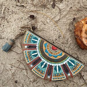 Nomada embroidered clutch, gold chain strap included